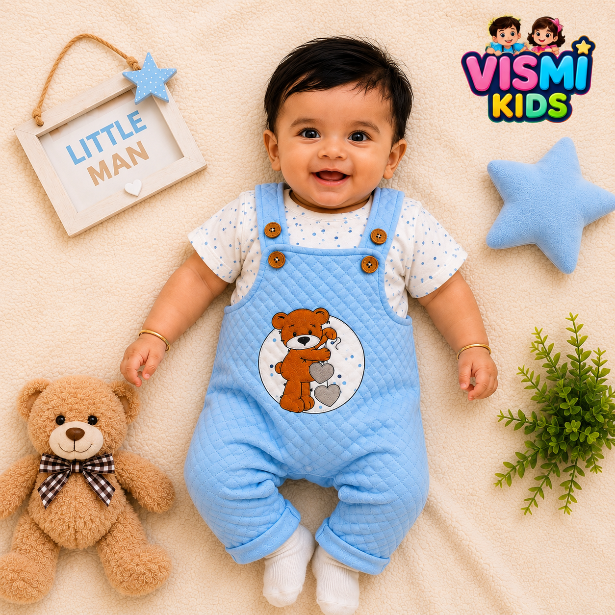 Blue Teddy Overall Set