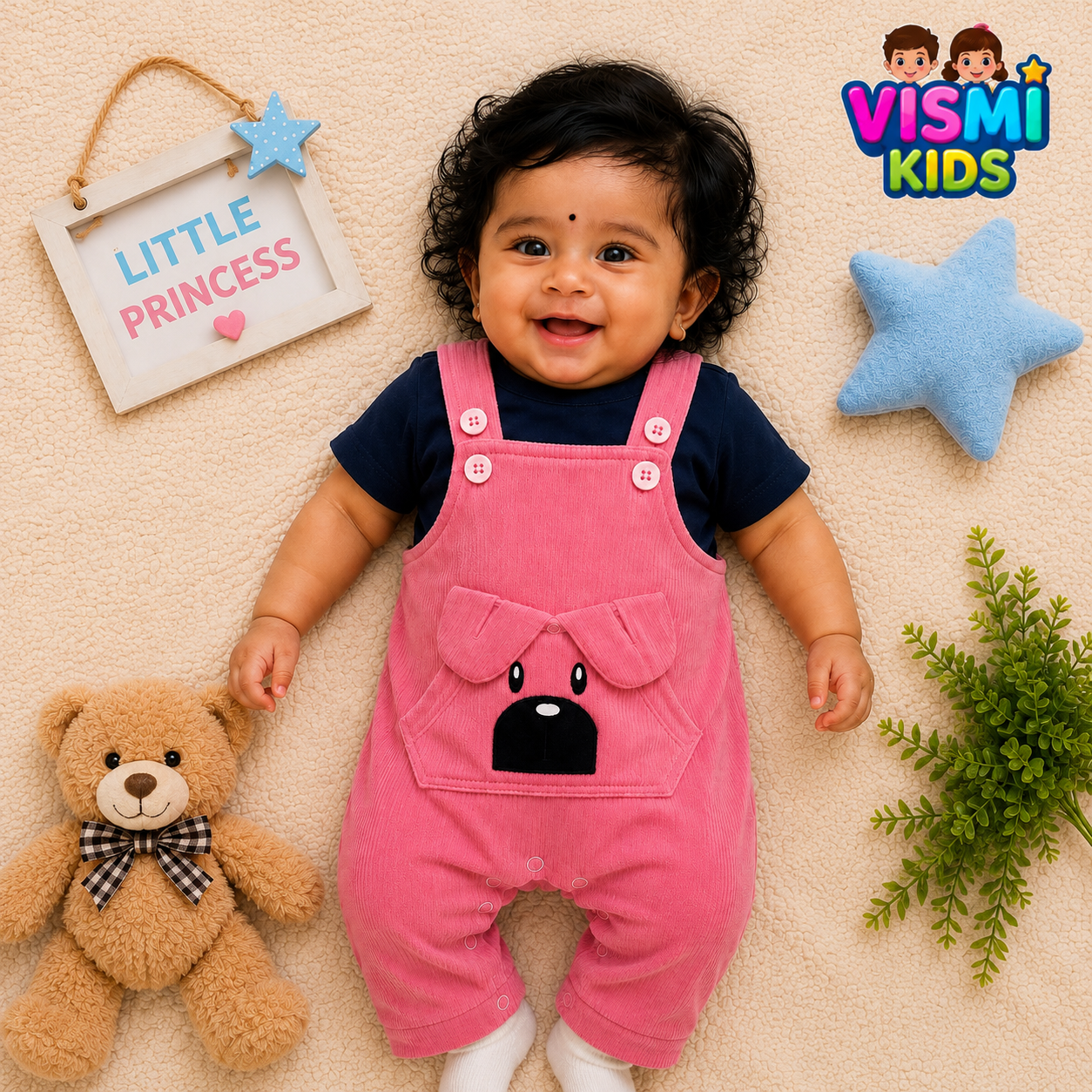 Pink Puppy Pocket Overall Set