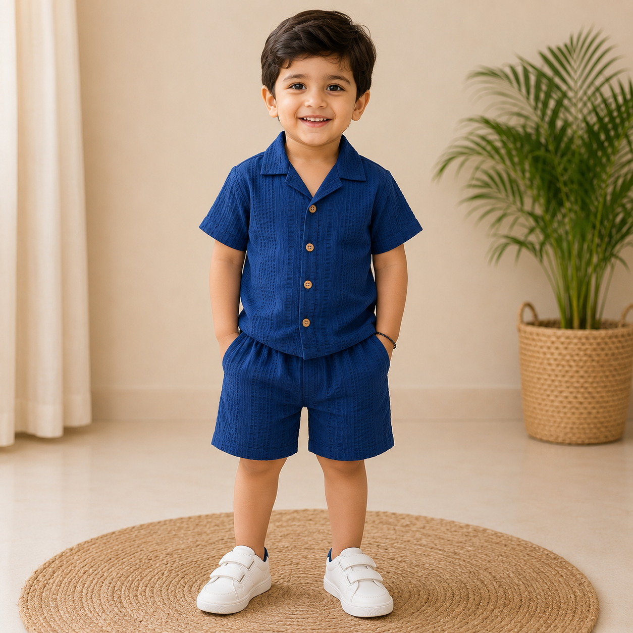 Navy Shirt & Shorts Co-ord Set